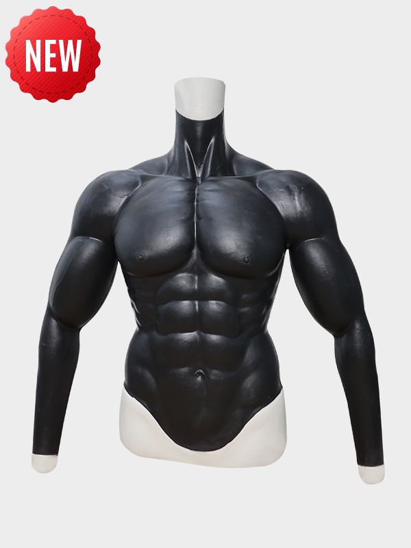 Black Upper Body Muscle Suit With Arms - Silicone Masks, Silicone