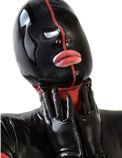 latex hood with open mouth