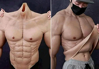 Six Pack Fake Abs. Muscular body. Black and White. Abdominal