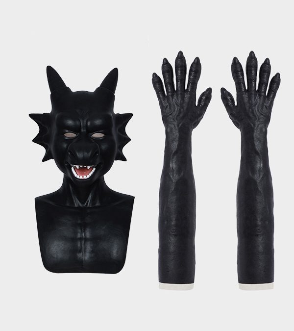 Silicone Black Dragon Mask + Black Silicone Monster Gloves