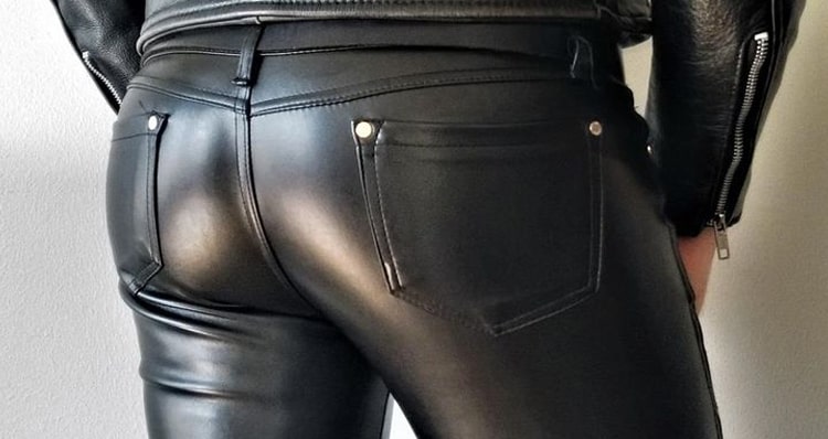 Mens Designer Black Leather Motorcycle Biker Pants Trousers