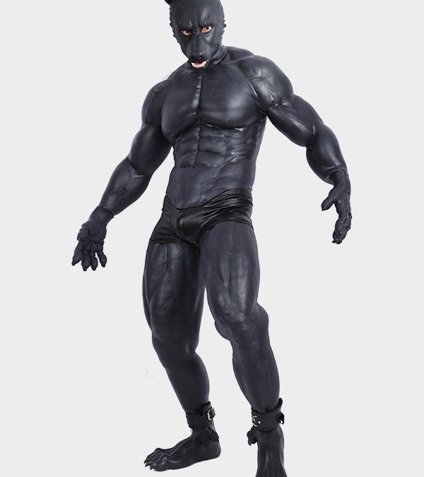 Silicone Black Puppy/Dober Muscle Petsuit Set