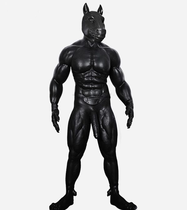 Silicone Black Horse Muscle Petsuit Set with Penis