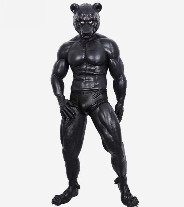 Silicone Black Strong Bear Muscle Petsuit Set