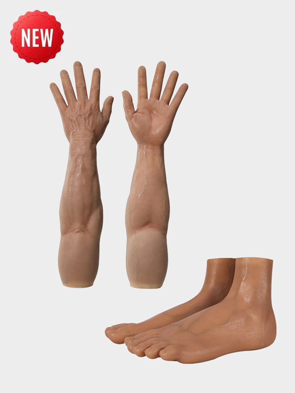 Male Silicone Feet + Realistic Silicone Male Gloves