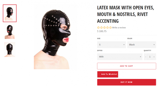 The Black Room's Latex Mask With Open Eyes, Mouth & Nostrils, Rivet Accenting
