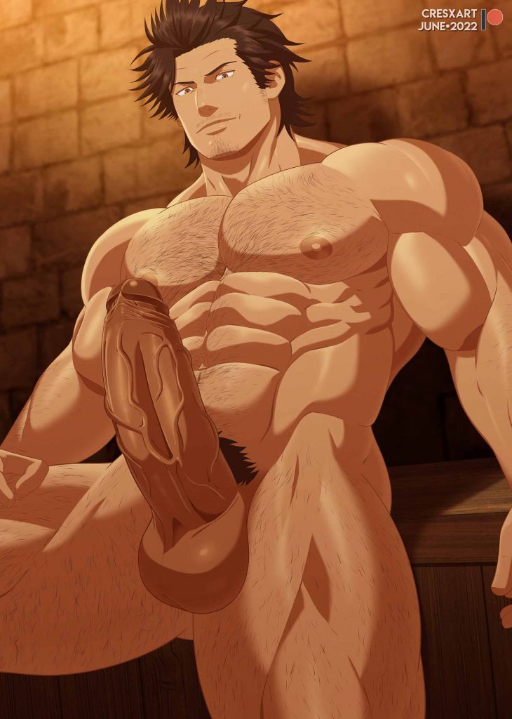 gay daddy in hentai with naked body and huge dick