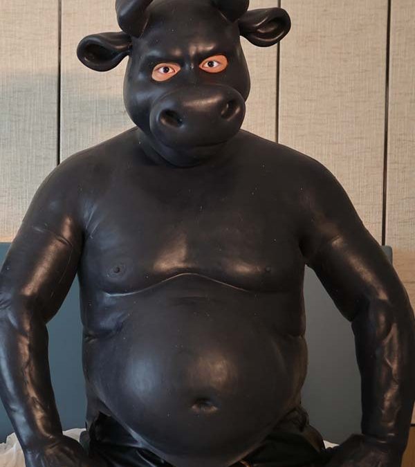 Cow Mask + Upper Body Suit With Beer Belly + Male Gloves