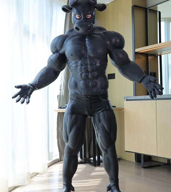 Silicone Black Cow/Bull Muscle Petsuit Set
