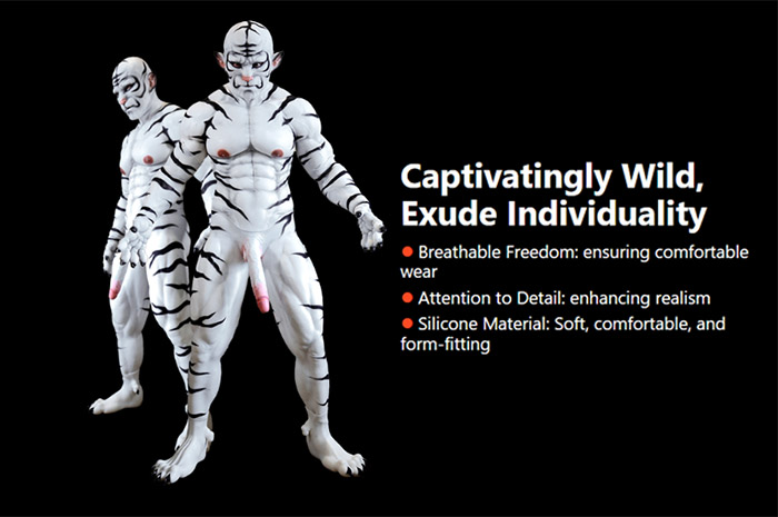 Silicone White Tiger Muscle Petsuit Set