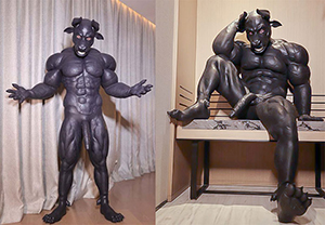 Silicone Bull Muscle Petsuit Set with Penis