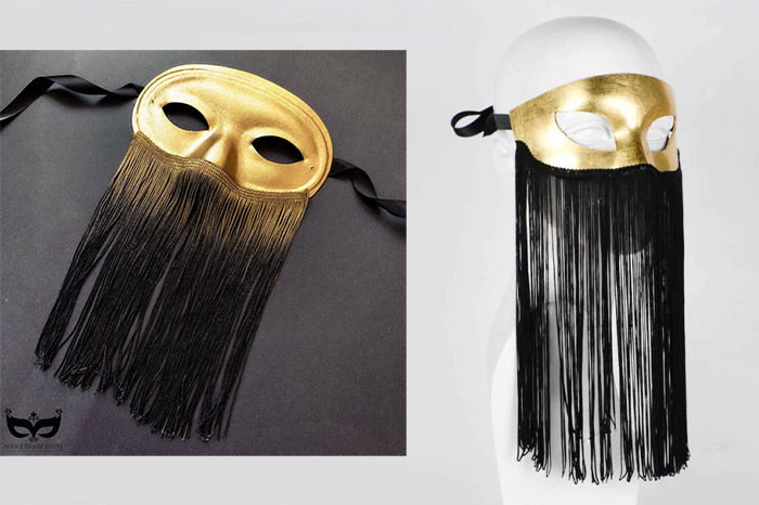 Gold Black Fringe Masquerade Mask