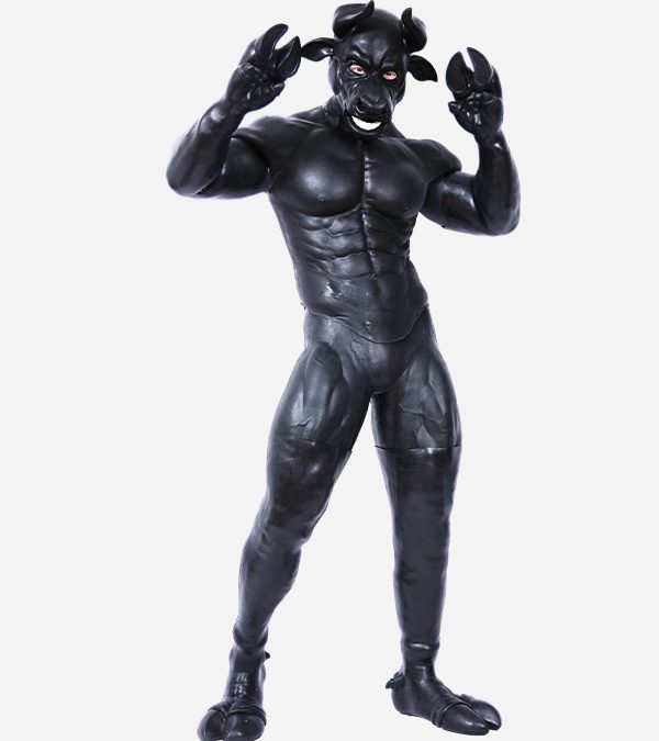 Silicone Black Bull Muscle Petsuit Set with Hoof Boots+Hoof Gloves