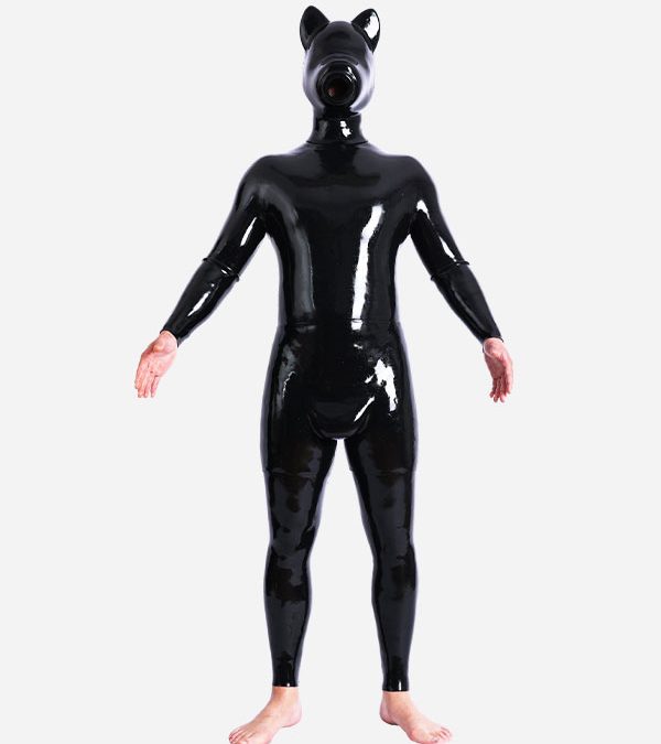 Silicone Short Ears Drone Hood + Neck Entry Silicone Catsuit + Bulging Pants