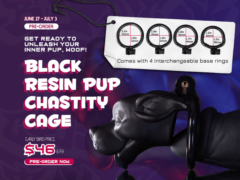 Black Resin Pup Chastity Cage – Pre-Order Now for Early Bird Price!