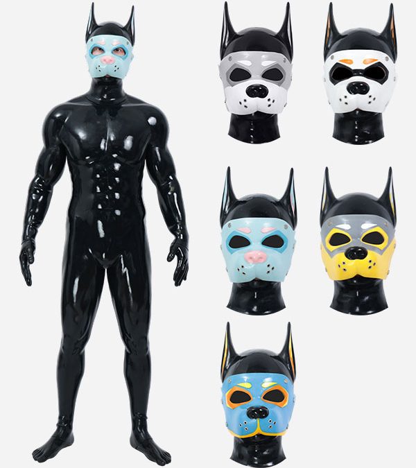 Black Glossy Silicone Muzzle Puppy Muscle Petsuit Set