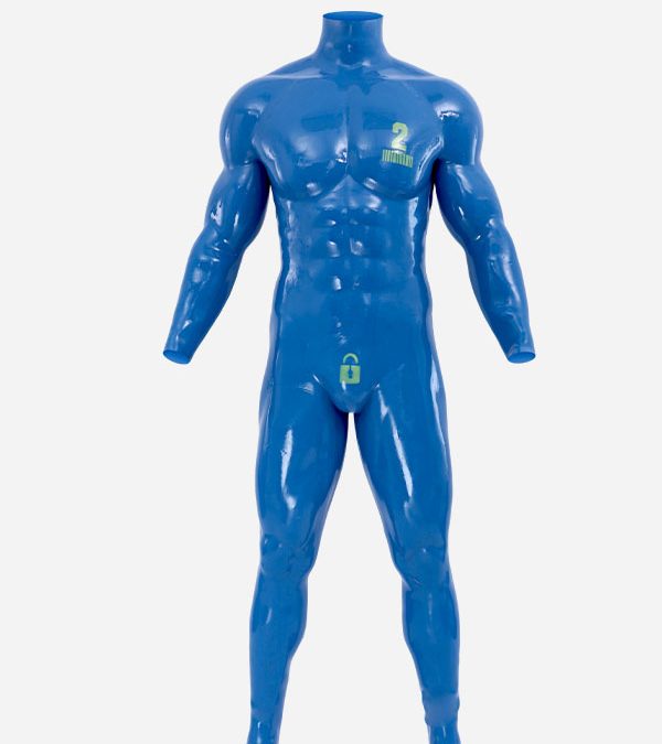 Blue Glossy Silicone Muscle Suit With Anal Hole –Lock