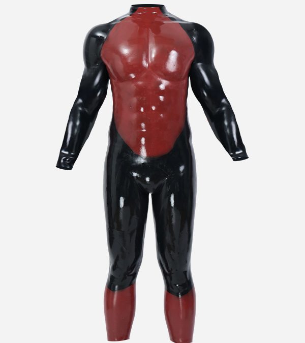 Red & Black Glossy Silicone Muscle Suit With Anal Hole