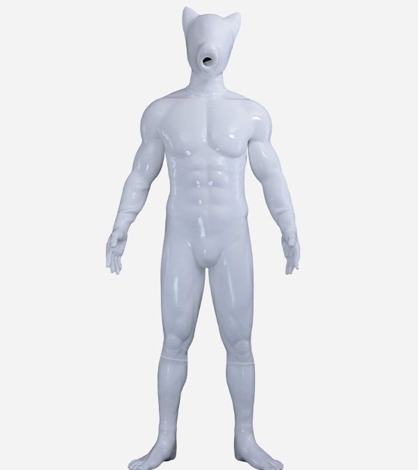 White Glossy Silicone Short Ears Drone Muscle Petsuit Set