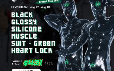 Unleash Glossy Power: Introducing the Black Glossy Silicone Muscle Suit – Green Heart Lock