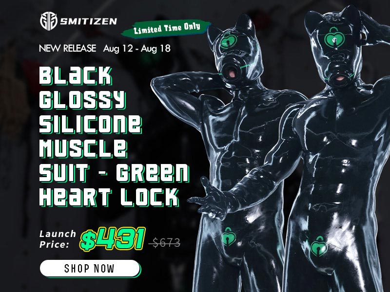 Unleash Glossy Power: Introducing the Black Glossy Silicone Muscle Suit – Green Heart Lock