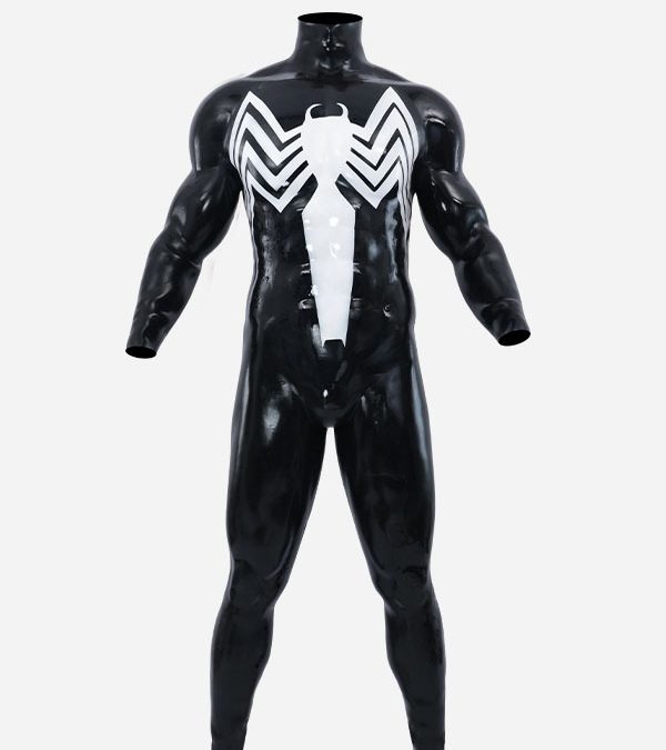 Black Glossy Silicone Muscle Suit With Anal Hole - Venom