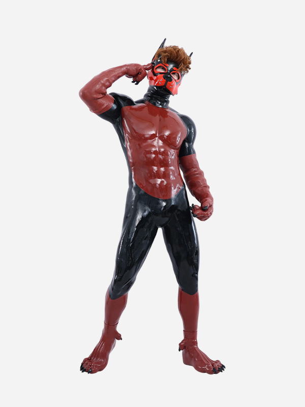 Silicone Muzzle Puppy Hood with Hair – Red & Black Bold Fetish Fashion for Puppy Play - 1