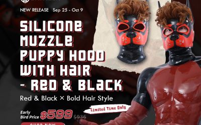 Silicone Muzzle Puppy Hood with Hair – Red & Black: Bold Fetish Fashion for Puppy Play