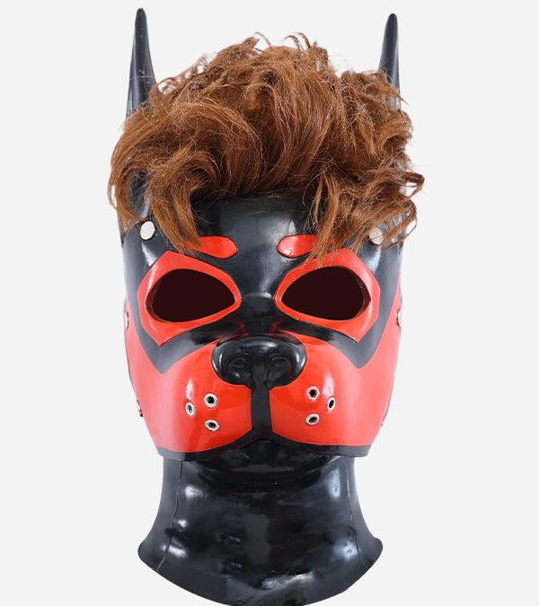 Silicone Muzzle Puppy Hood with Hair – Red & Black