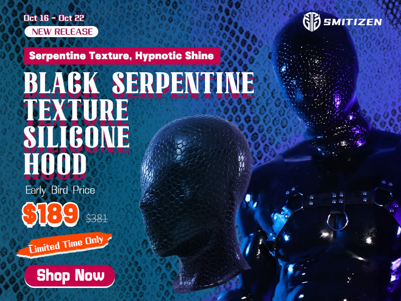 Smitizen New Release Black Serpentine Texture Silicone Hood & Muscle Petsuit Set - 11