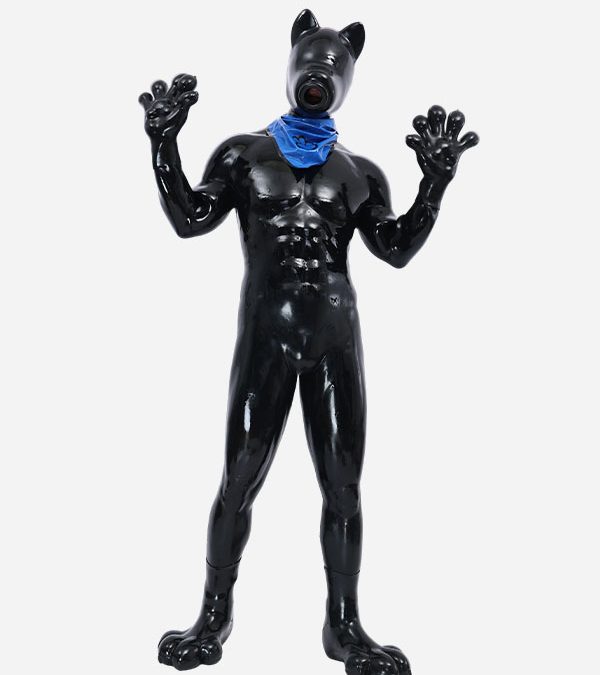 Glossy Silicone Short Ears Drone Muscle Petsuit Set with Furry Paws