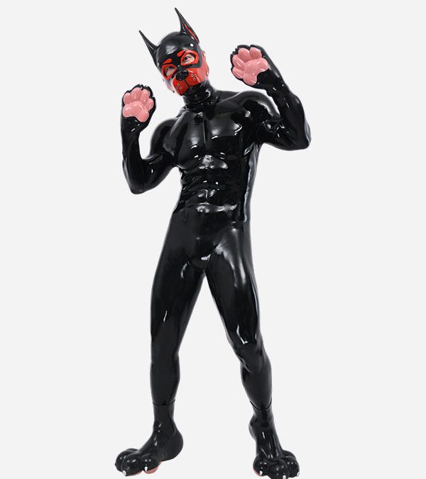 Silicone Puppy Muscle Petsuit Set with Vacuum Closed Pink Paws