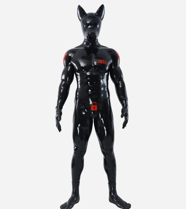 Black Glossy Long Ears Muscle Petsuit Set - Lock