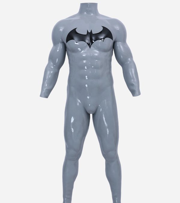 Concrete Grey Glossy Silicone Muscle Suit With Anal Hole -  Bat