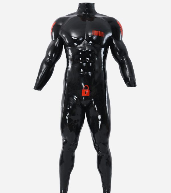 Black Glossy Silicone Muscle Suit With Anal Hole - Lock