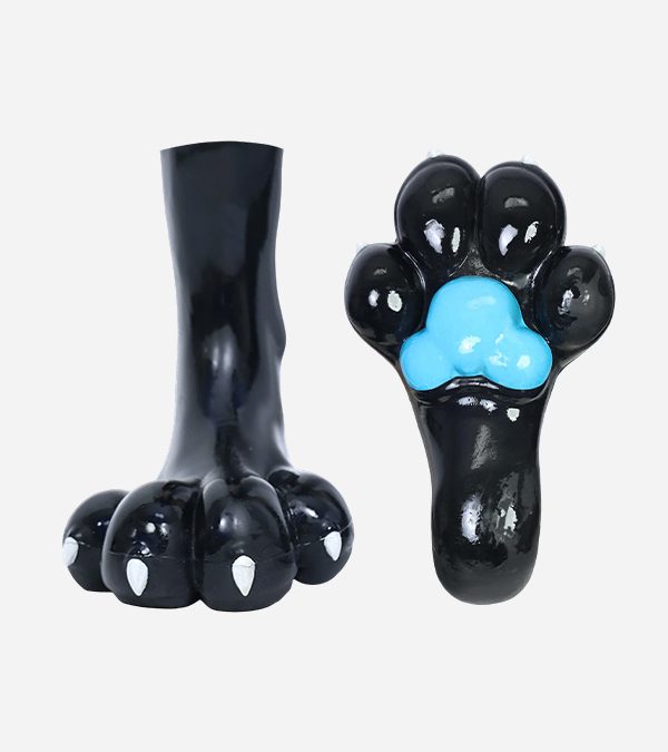 Black Silicone Furry Feet Paws with Blue Pads