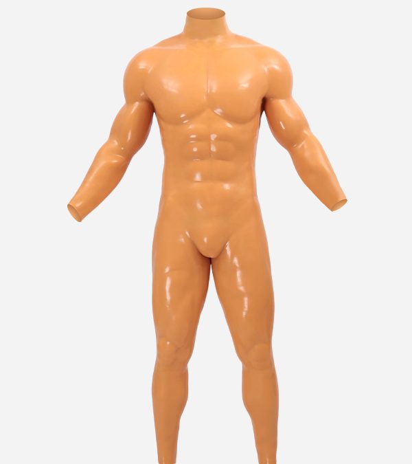 Orange Glossy Silicone Muscle Suit With Anal Hole