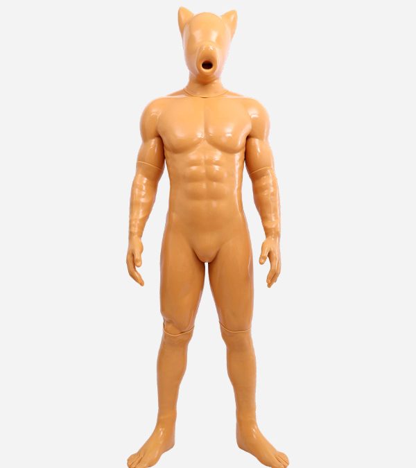 Orange Glossy Silicone Short Ears Drone Muscle Petsuit Set