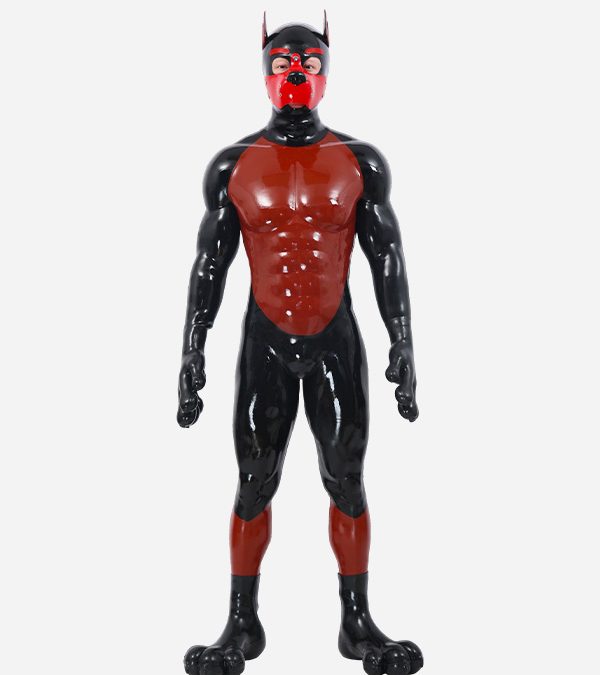 Red & Black Glossy Silicone Muzzle Puppy 2.0 Muscle Petsuit Set