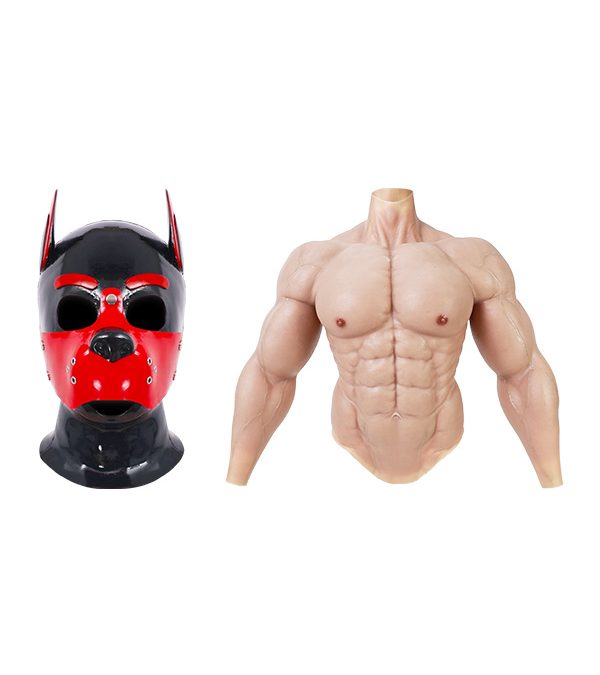 Red & Black Muzzle Puppy Hood 2.0 +  Upgraded Muscle Suit Set